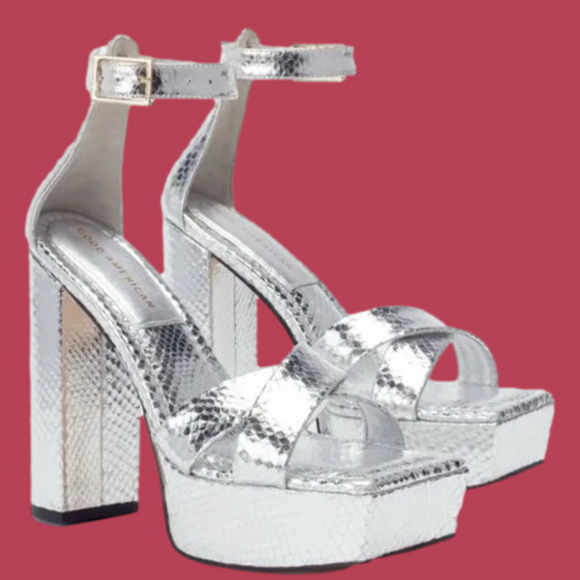 Good American Silver Platform High Heels - Picture 1 of 2